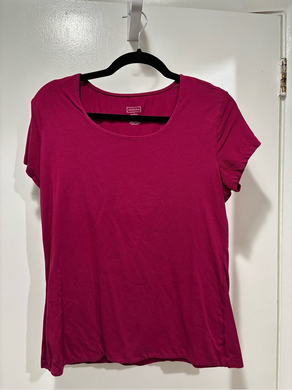 Merona Scoop Neck Short Sleeve Cotton Spandex Fuchsia Top Large